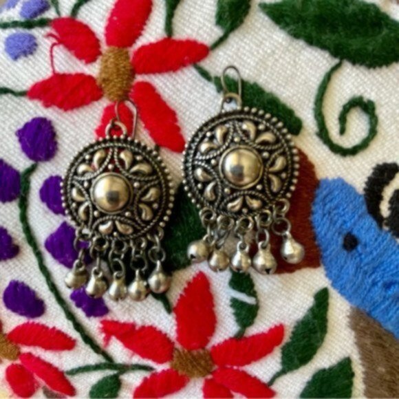 Free People Large Antiqued Drip Disc Statement Earrings - Picture 6 of 6